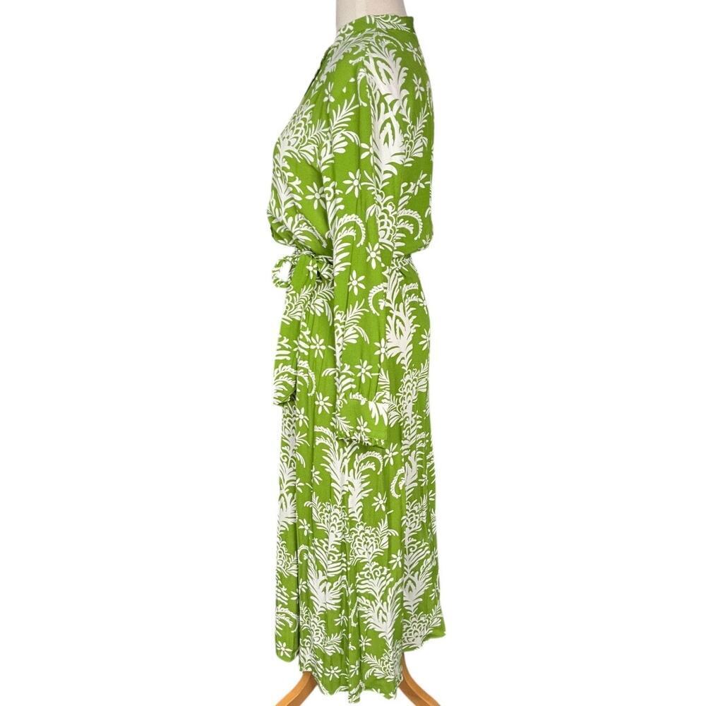 ZARA Green White Floral Button Down Maxi Dress M Resort Vacation Old Money Chic - Picture 3 of 11